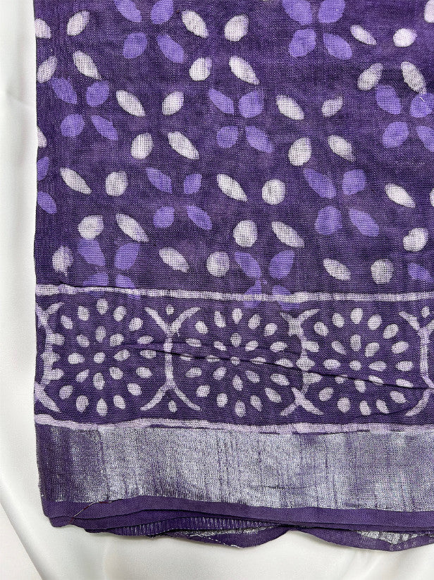 Purple Batik Linen Saree