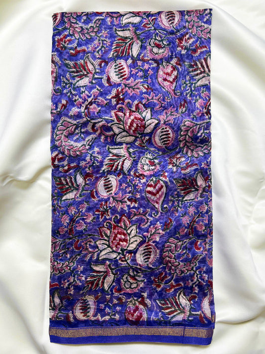 Purple Kalamkari Chanderi Silk Saree