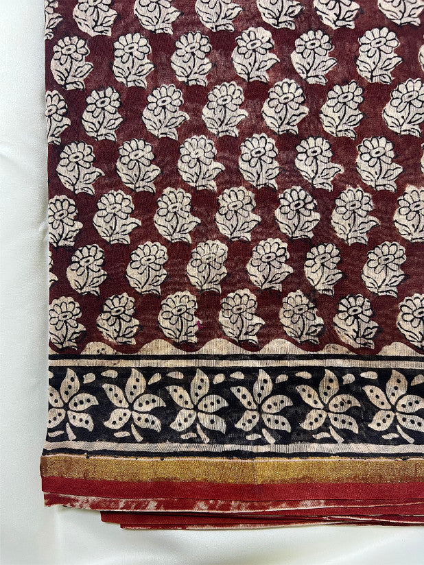 Maroon Dabu Chanderi Silk Saree
