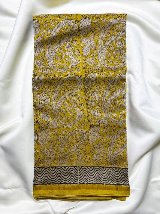 Mustard Ajrak Chanderi Silk Saree