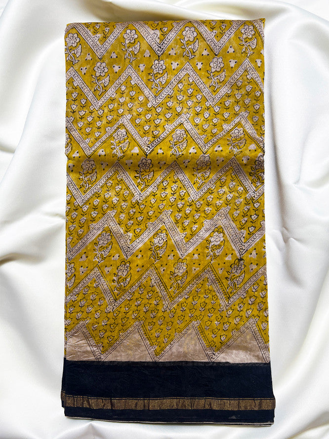 Mustard Kalamkari Chanderi Silk Saree