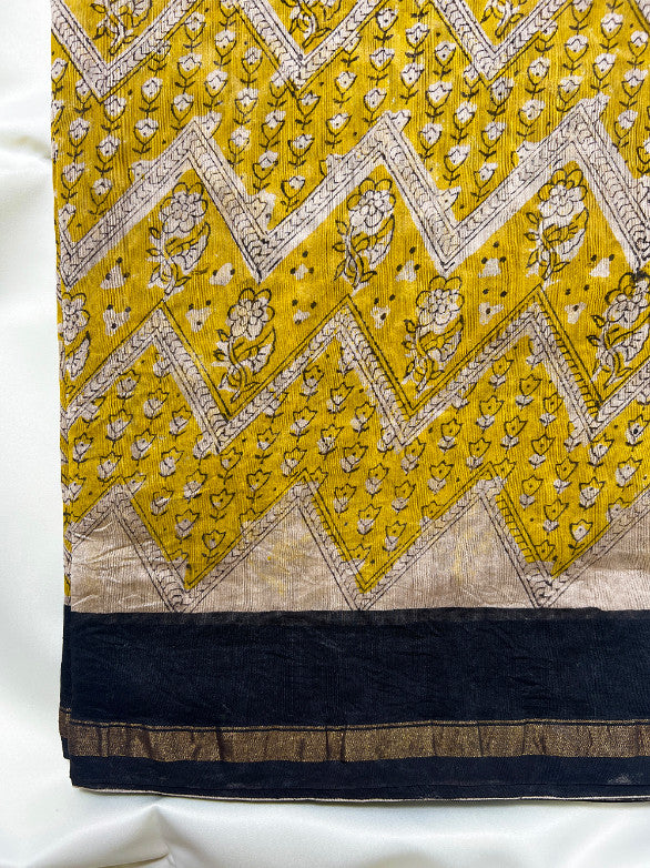 Mustard Kalamkari Chanderi Silk Saree