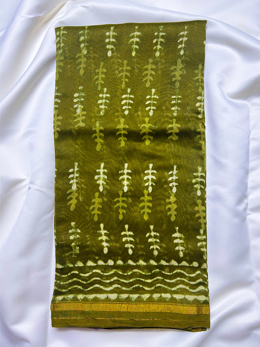 Mehndi Green Dabu Chanderi Silk Saree