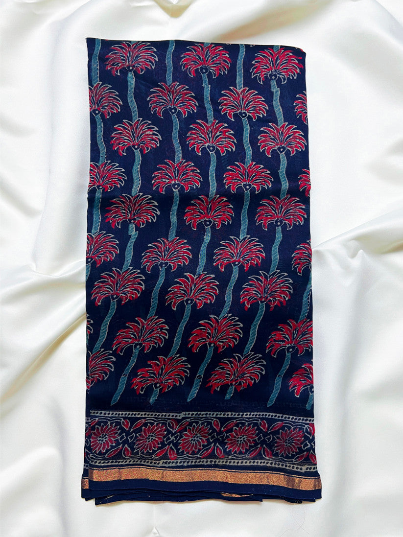 Blue Sanganeri Chanderi Silk Saree