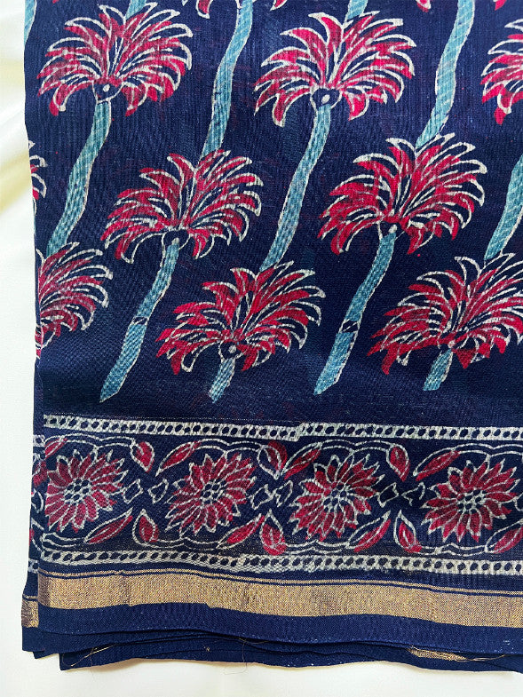 Blue Sanganeri Chanderi Silk Saree