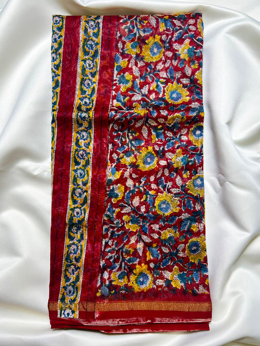 Red Kalamkari Chanderi Silk Saree