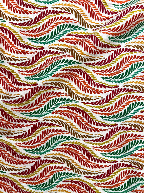 Orange Multicolor Leheriya Leaf Cotton Fabric