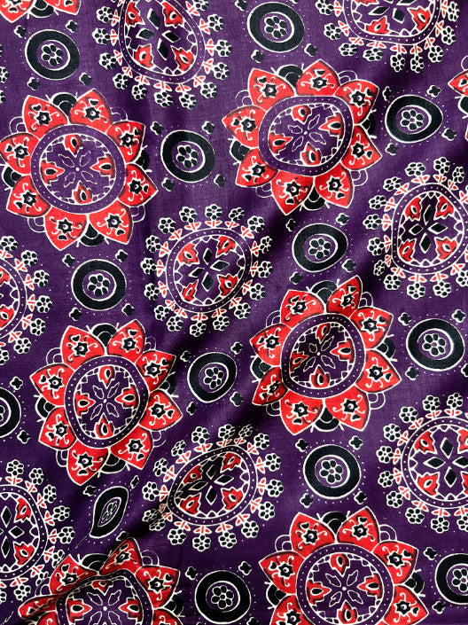 Purple Ajrak Mughal Wall Cotton Fabric