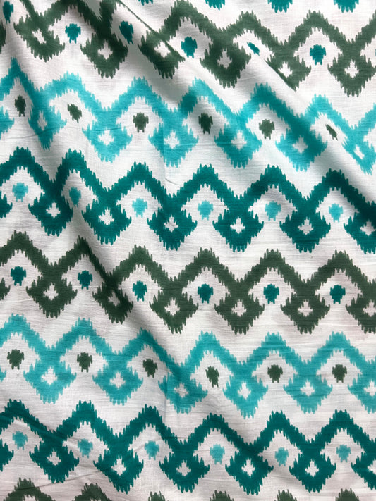 Green Blue Ikat Pattern Cotton Fabric