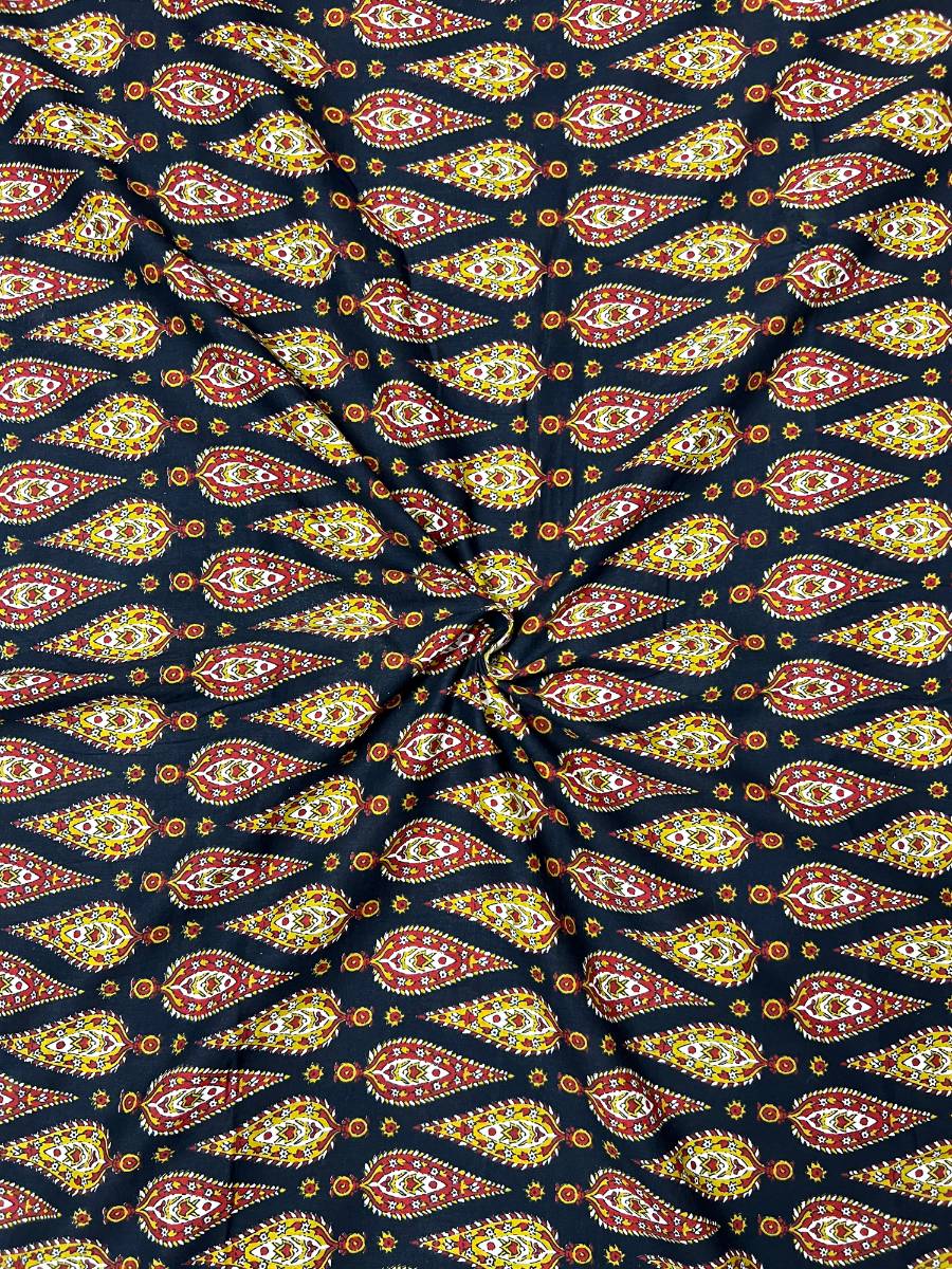 Black Ajrak Kairi Cotton Fabric
