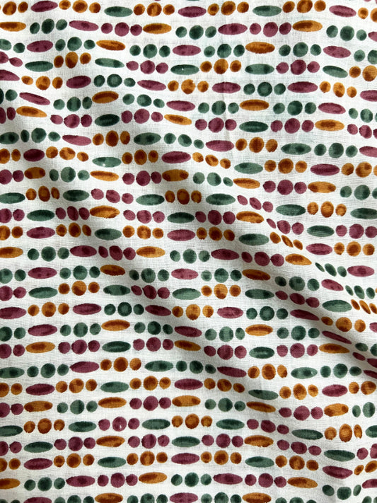 White Multicolor Dabu Butti Cotton Fabric