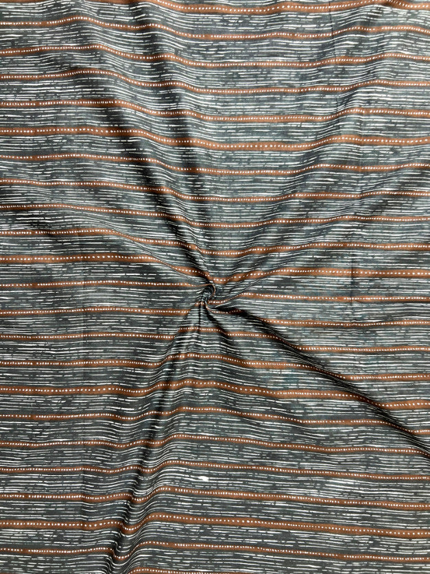 Grey Leheriya Lines Cotton Fabric