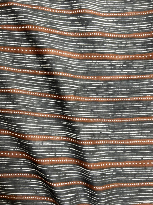 Grey Leheriya Lines Cotton Fabric