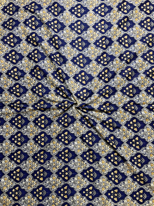 Blue White Kalamkari Mughal Wall Cotton Fabric
