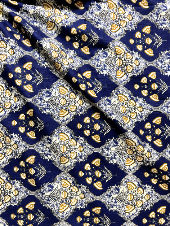 Blue White Kalamkari Mughal Wall Cotton Fabric