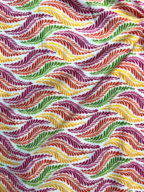 Pink Multicolor Leheriya Leaf Cotton Fabric