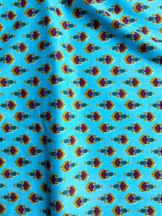 Turquoise Blue Dabu Butti Cotton Fabric
