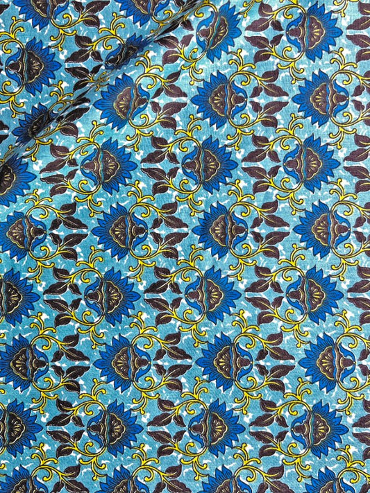 Blue Ajrak Mughal Wall Design Cotton Fabric