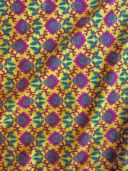 Yellow Ajrak Mughal Wall Design Cotton Fabric