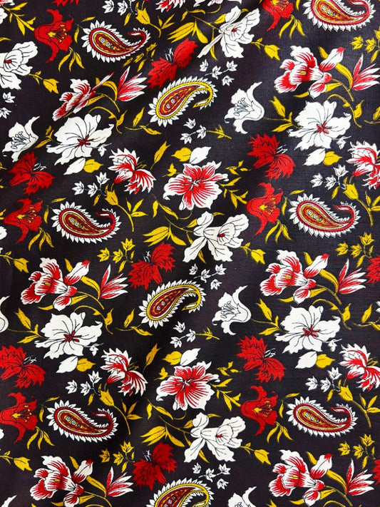 Brown Kalamkari Kairi Jaal Cotton Fabric