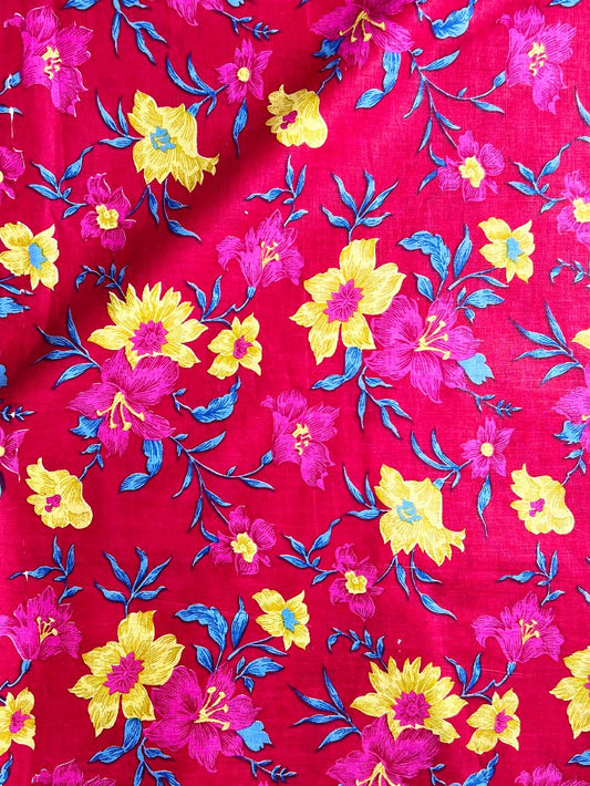 Magenta Sanganeri Floral Jaal Cotton Fabric