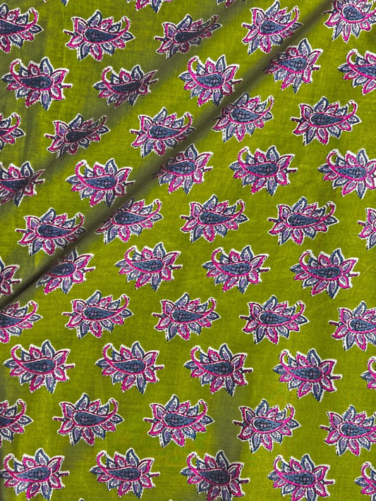 Green Dabu Motifs Cotton Fabric