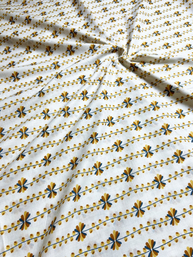 Beige Dabu Zig Zag Cotton Fabric
