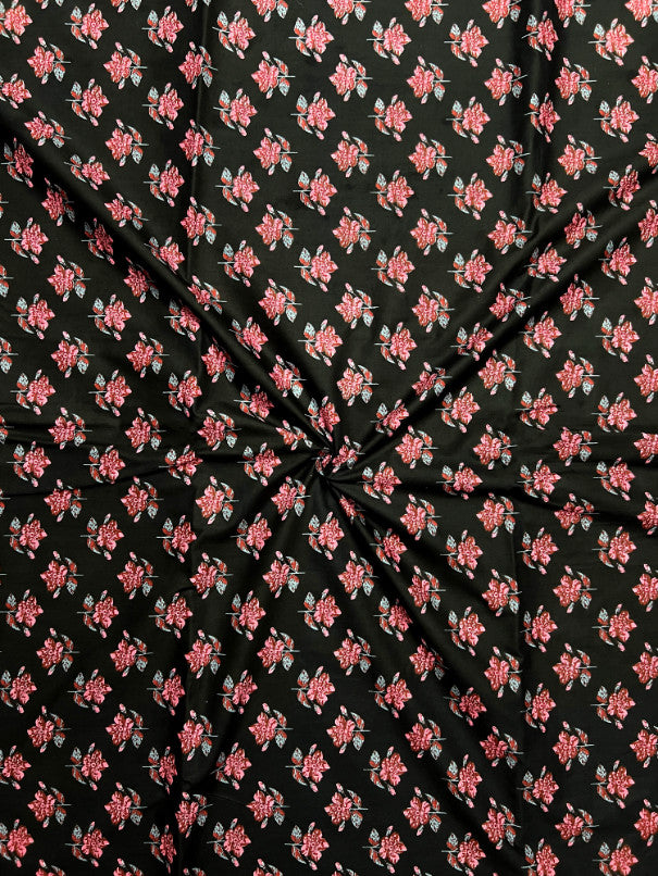 Black Dabu Flower Butti Cotton Fabric