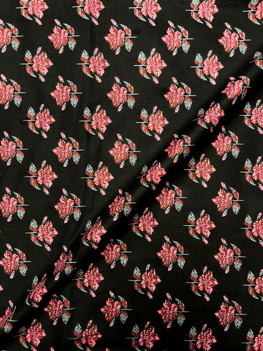 Black Dabu Flower Butti Cotton Fabric