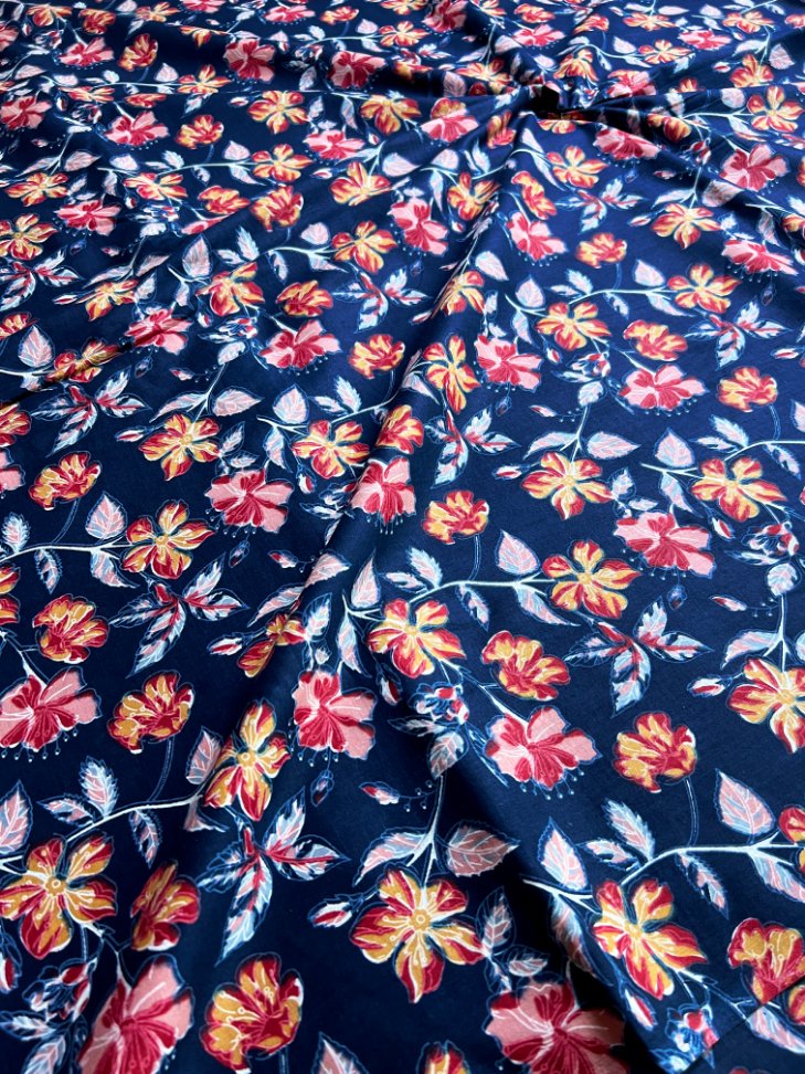 Blue Sanganeri Floral Jaal Cotton Fabric