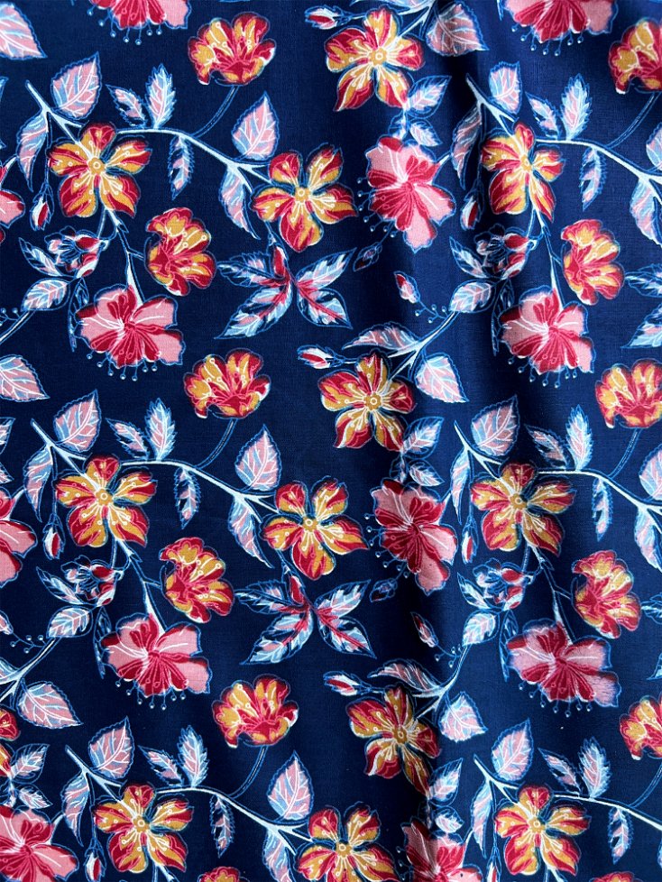 Blue Sanganeri Floral Jaal Cotton Fabric