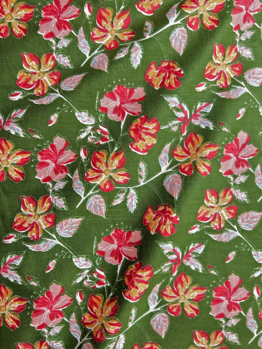 Green Sanganeri Floral Jaal Cotton Fabric