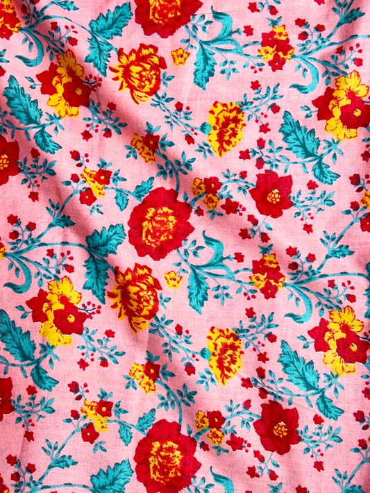 Pink Sanganeri Floral Jaal Cotton Fabric