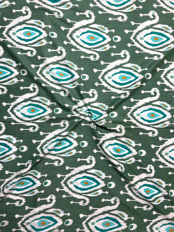 Green Blue Ikat Motifs Cotton Fabric
