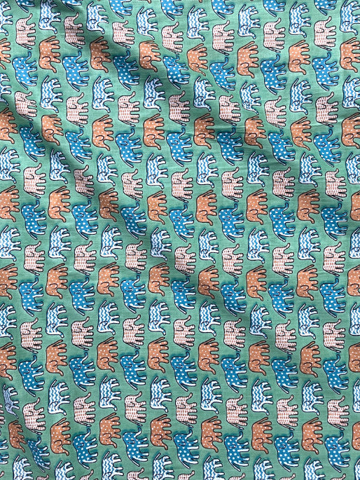 Green Ajrak Traditional Motifs Cotton Fabric