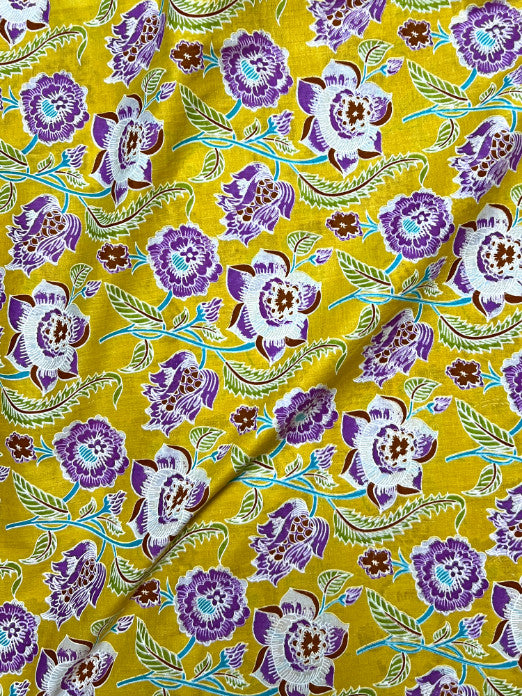 Yellow Sanganeri Floral Jaal Cotton Fabric