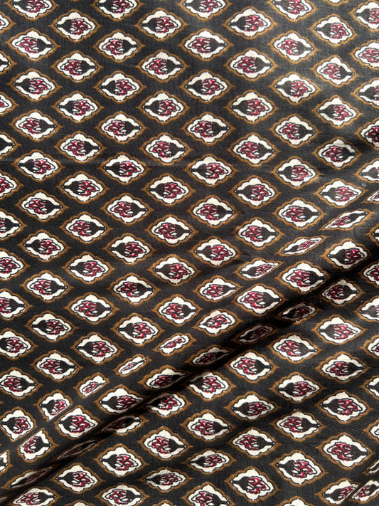 Brown Dabu Mughal Pattern Cotton Fabric