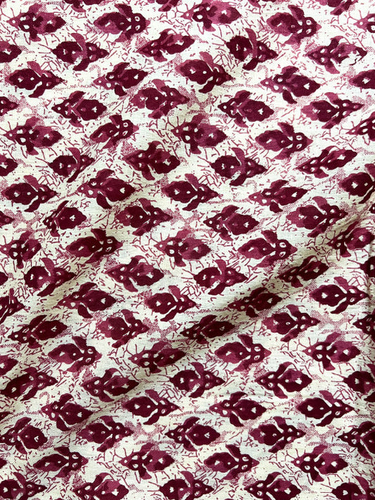 Maroon Beige Dabu Butti Cotton Fabric