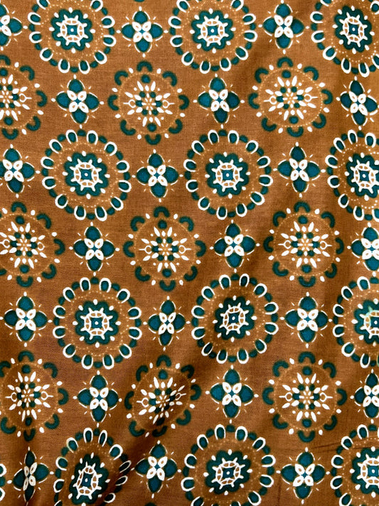 Mustard Ajrak Mughal Wall Cotton Fabric