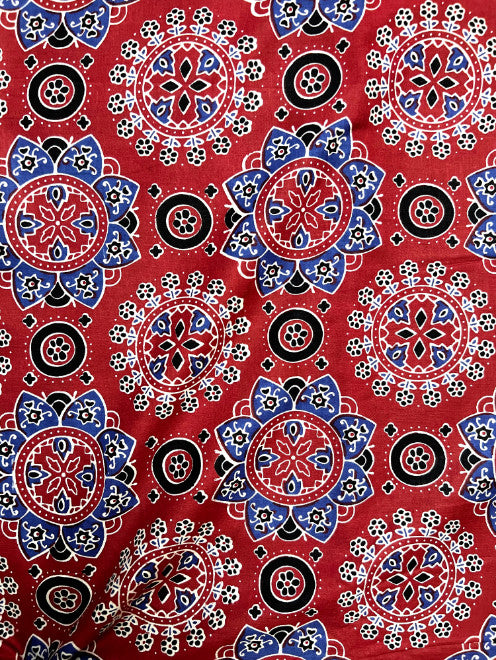 Red Ajrak Mughal Wall Cotton Fabric