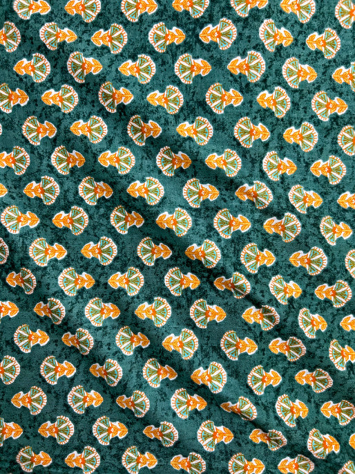 Green Dabu Floral Butti Cotton Fabric