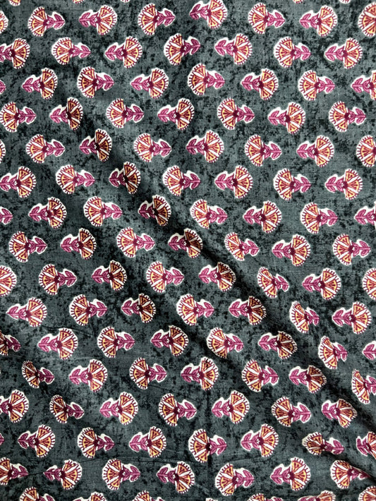 Grey Dabu Floral Butti Cotton Fabric