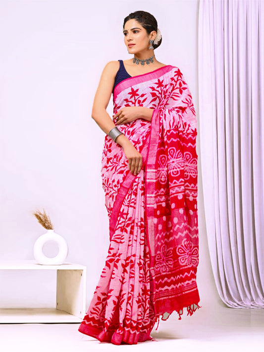 Magenta Batik Linen Saree