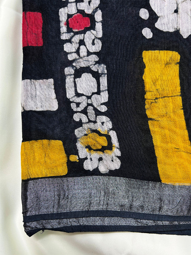 Black Batik Linen Saree