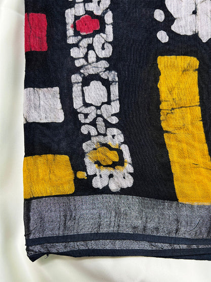 Black Batik Linen Saree