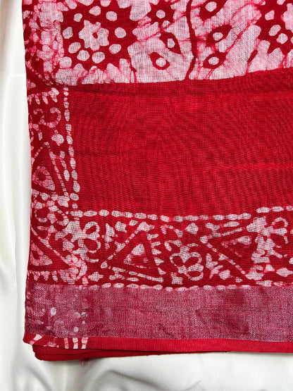 Red Batik Linen Saree