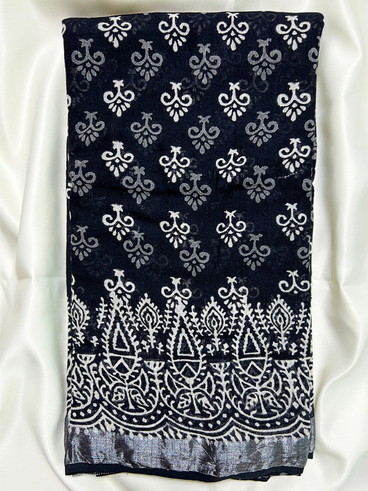 Black Motifs Linen Saree