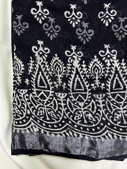 Black Motifs Linen Saree