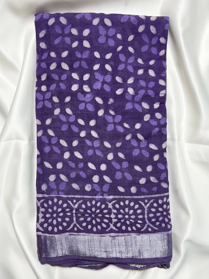 Purple Batik Linen Saree