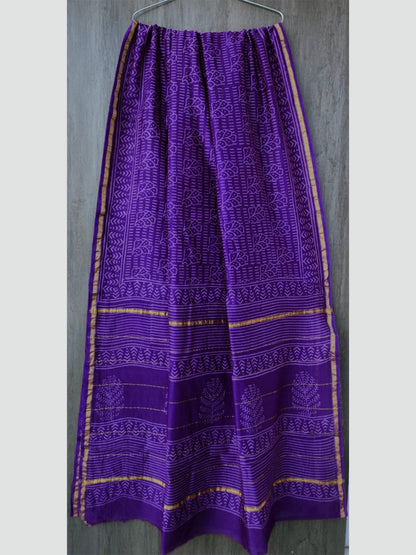 Purple Sanganeri Chanderi Silk Saree